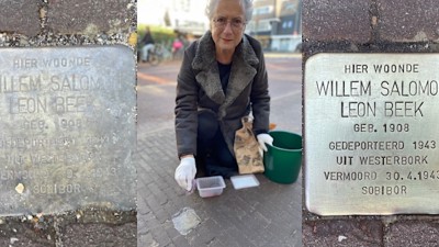 Stolperstein in Hilversum schoongemaakt en weer leesbaar.